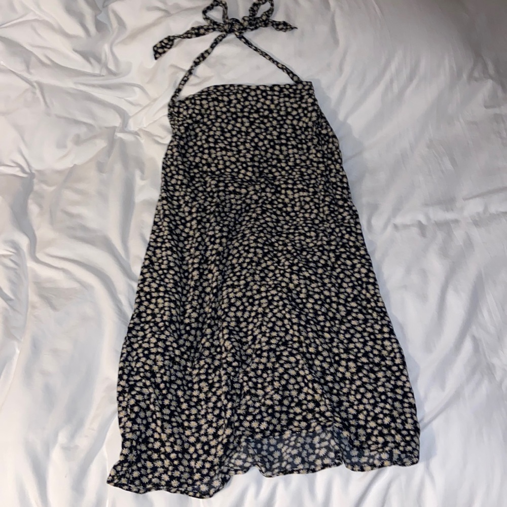 American Eagle | Floral Print Black Mini Halter Dress